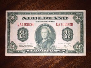1943 Netherlands 2 1/2 Gulden,  P - 65a
