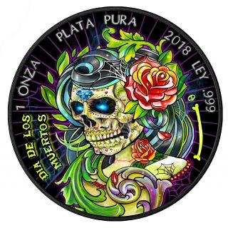 2018 Mexican Day Of The Dead 2 Libertad Ruthenium 1 Oz Silver Coin.