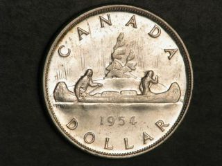 Canada 1954 1 Dollar Silver Crown Au - Unc