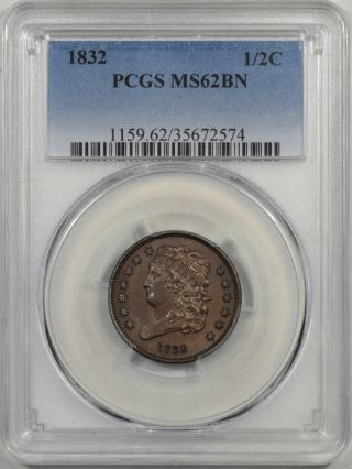 1832 Classic Head Large Half Cent Pcgs Ms - 62 Bn