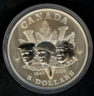 2005 Canada $5 1 Oz.  999 Fine Silver 60th Anniversary Of The End Of Wwii Coin