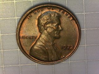 1972 P Lincoln Penny Off Center Strike Error Red/brown
