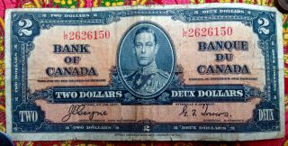 Bank Of Canada King George 1937 2 Dollar Banknote Coyne Towers L/r 2626150