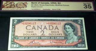 1954 $2 Bank Of Canada (asterisk Replacement Star A/g Banknote)