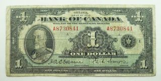 Canada 1935 One Dollar / $1.  00 Banknote - King George V - Vg To F