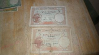 Indo China - Noumea 2 X 5 Francs Notes Both Circulated