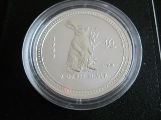 1999 Australia 2 Oz Year Of The Rabbit Lunar Series I Silver Coin Bu In Capsule