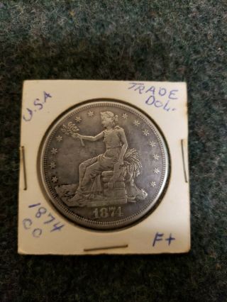 1874 - Cc Trade Dollar F To Vf Blue Toning