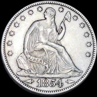1854 Seated Liberty Half Dollar Near Uncirculated High End Silver Shiny Philly