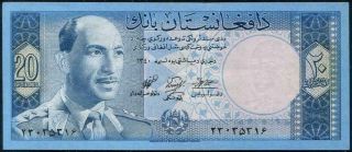 Afghanistan 20 Afghanis.  King Md.  Zahir,  Banknote 1961 Unc.