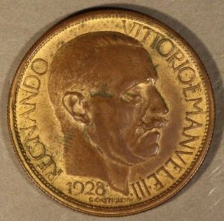 1928 Italy 2 Lire Mussolini Bronze Coin Pattern U.  S.