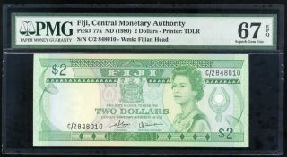 Fiji 2 Dollar Nd 1980 P 77 Qe Ii Gem Unc Pmg 67 Epq High