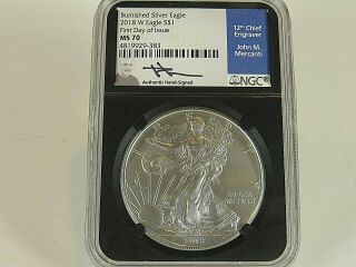 2018 W Burnished Silver American Eagle Ngc Ms 70 Mercanti Signed Fdoi