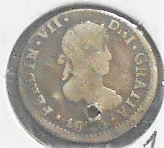 Silver 1820 Pts P.  J.  Spanish Colonial Bolivia 1/2 Real Ferdinand Vii Holed Wb8