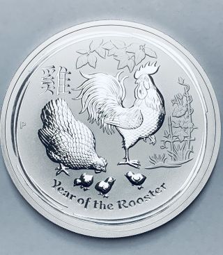 2017 - P $10 Australia Lunar Year Of The Rooster 10 Oz Fine Silver Bu