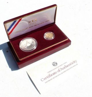 Vtg 1988 United States Olympic 2 Coin Proof Set ($5 Gold,  $1 Silver) W/