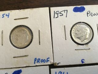 1954,  1957,  1959,  1961 Silver Gem Proof Roosevelt Dimes,  4 Coin Set In 2x2’s