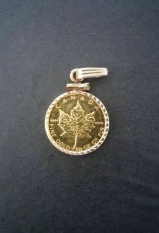 1984 Canada Gold Maple Leaf - 1/10 Oz - $5 - Bu -.  999 In 14k Gold Bezel Pendent