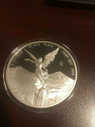 Mexico 2019 Proof Libertad 5 Oz Plata Pura Silver Coin In Capsule