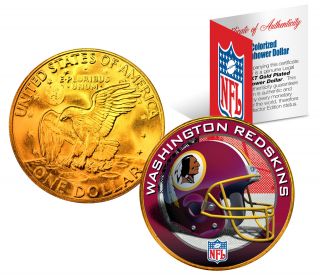 Washington Redskins Nfl 24k Gold Plated Ike Dollar Us Coin Officially Licensed