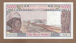West African States: 5000 Francs Banknote,  (unc),  P - 108ai,  1982,