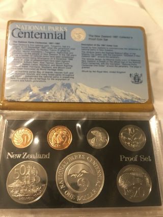1887 - 1987 Zealand Silver Proof Coin Set National Parks Centennial With