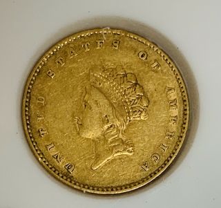 1855 $1 Gold Indian Princess Head,  Small Head Type 2 Gold Dollar