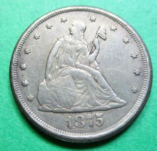 1875 - Cc Liberty Seated 20 Cent Piece,  Vf Details.