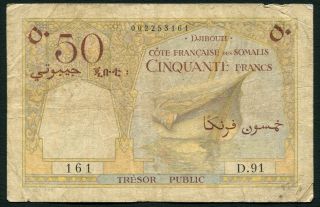 France French Somaliland 50 Francs 1952 Boat & Camels P25 Fine Circulated