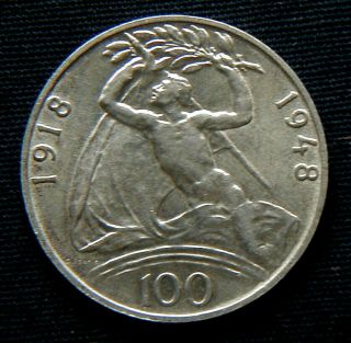 1948 Czechoslovakia Silver Coin 100 Korun Unc 30th Independence