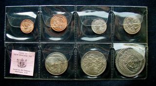 1967 Zealand Set 7 Coins Treasury Wellington Royal London Unc