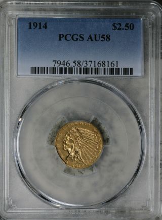 1914 $2.  50 Indian Quarter Eagle Gold Coin - Pcgs Au58