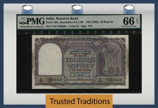 Tt Pk 40b Nd (1962) India Reserve Bank 10 Rupees Pmg 66 Epq Gem Uncirculated