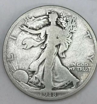 1918 S Walking Liberty Half Dollar Silver $1/2 50c San Francisco