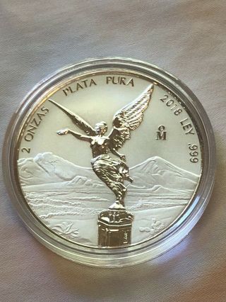 2018 2 Oz.  Silver Mexican Libertad Reverse Proof Coin (bu) In Capsule