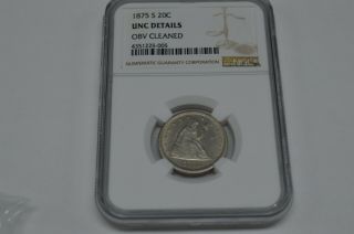 1875 - S 20c Us Twenty Cent Piece Unc Details White Coin