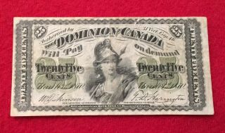 1870 Dominion Of Canada 25 Cent Bank Note