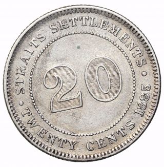 1885 British Straits Settlements Silver Twenty 20 Cents Queen Victoria KM 12 2