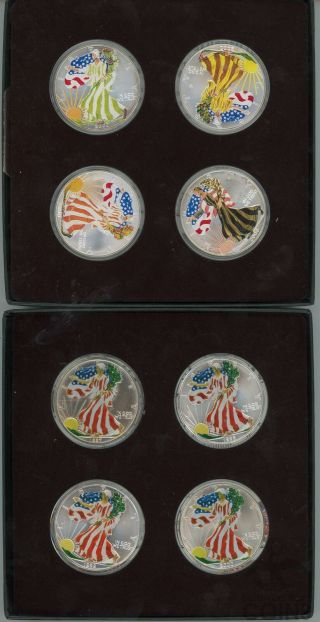 Set Of 8 - United States Colorized Assorted Date 1 Oz American Silver Eagle
