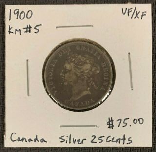 1900 Canada Silver 25 Cents Km 5 Vf/xf Nr
