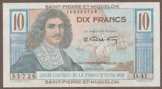 1950/60 Saint - Pierre - Et - Miquelon 10 Franc Note Unc