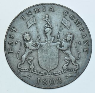 India Madras Presidency E.  I.  C.  20 Cash,  1803 Copper Coin Gvf,