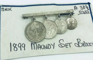 1899 Queen Victoria Bust Great Britain Silver Maundy Complete Coin Set Brooch｜nr
