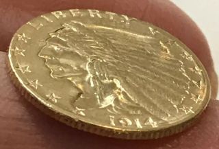 1914 D Indian Head $2.  50 Quarter Eagle Gold Coin 3