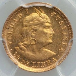 Peru Gold Libra 1/5 Pound 1911 - Gozg Pcgs Ms64 State De Libra Justicia Coin