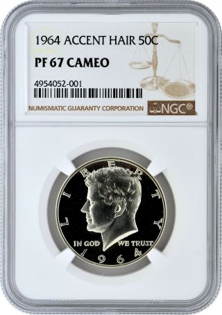 1964 Accent Hair 50c Silver Proof Kennedy Half Dollar Ngc Pf 67 Cameo