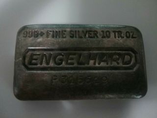 Engelhard.  999 Fine Silver 10 Troy Oz.  Bar Old Poured Loaf P 316619