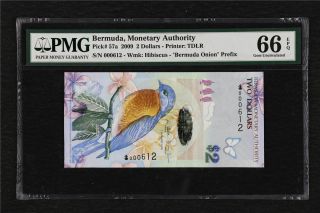 2009 Bermuda Monetary Authority 2 Dollars Pick 57a Pmg 66 Epq Gem Unc