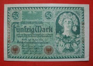 50 Mark Reichsbanknote From German Land 1920,  In Aunc