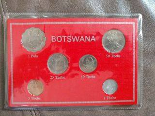 1976 Botswana Coin Set 1,  5,  10,  25,  50 Thebe,  1 Pula,  6 Coins,  Preserved Set